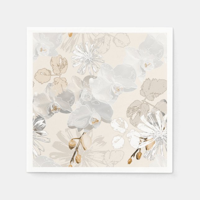 White orchids on a light cream  napkin (Front)