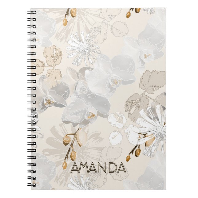 White orchids on a light cream  notebook (Front)