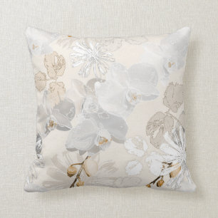 White orchids on a light cream  throw pillow