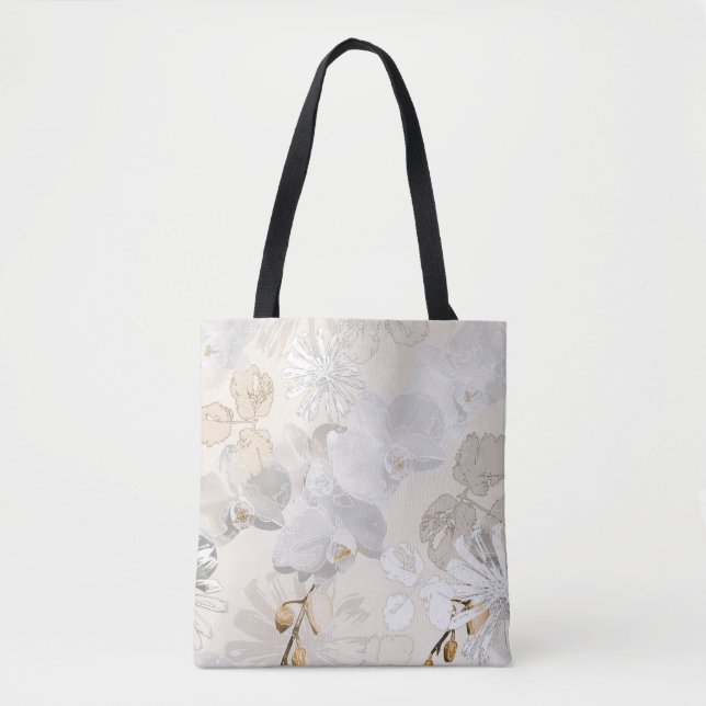 White orchids on a light cream   tote bag (Front)