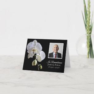 White Orchids on Black Funeral Sympathy Thank You Card