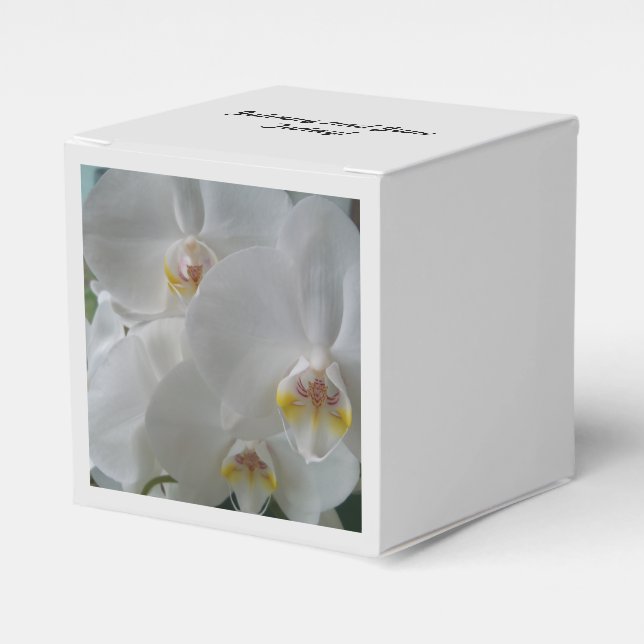 White Orchids on Personalized Favour boxes (Front Side)