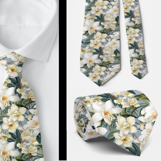 White Orchids Orchid Floral Flowers  Tie (Creator Uploaded)