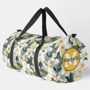 White Orchids Pattern Floral Flowers Large Duffle Bag
