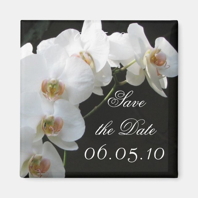 White Orchids Save the Date Magnet (Front)