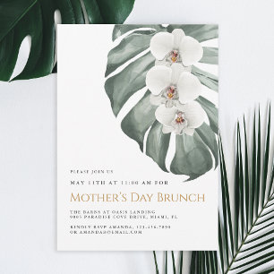 White Orchids Tropical Floral Mother's Day Brunch Invitation