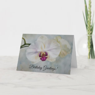 White Orchids Tropical Style Art Birthday Card