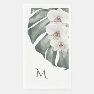  White Orchids Tropical with Monogram Initial Napkin