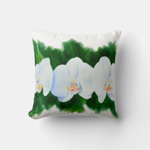 white orchids water colour floral throw pillow