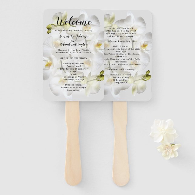 White Orchids Wedding Fan Program Template (Front and Back)