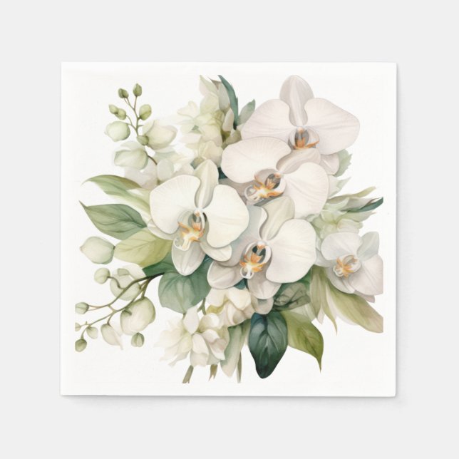 White Orchids Wedding Napkin (Front)