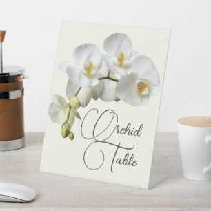 White Orchids Wedding Table Name or Number Pedestal Sign