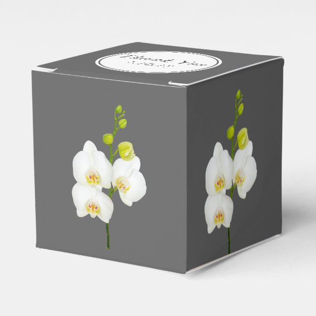 White Orchids Wedding Thank You Favor Box (Front Side)