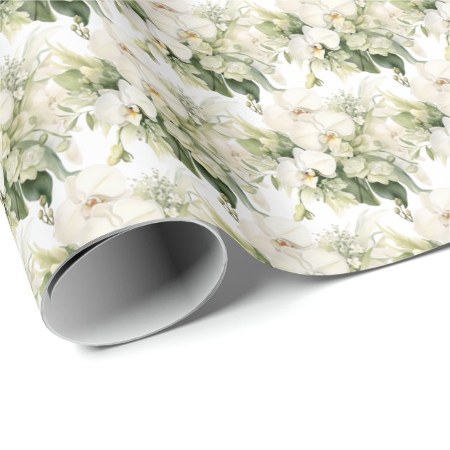 White Orchids  Wrapping Paper (Roll Corner)