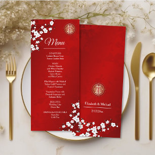White Oriental Blossom Chinese Wedding Menu Card