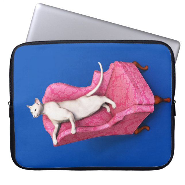 White oriental cat laptop sleeve (Front)