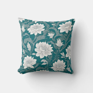 White oriental flower design throw pillow