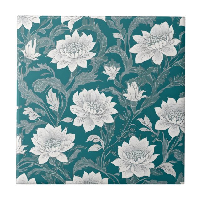 White oriental flower design tile (Front)
