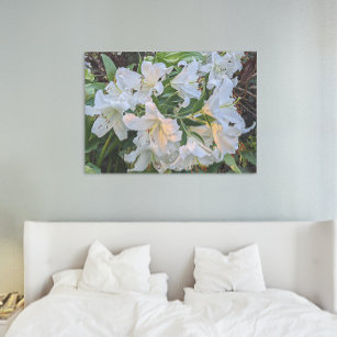 White Oriental Lily Blooms Floral Canvas Print