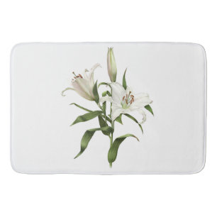 White Oriental Lily Botanical Art Bath Mat