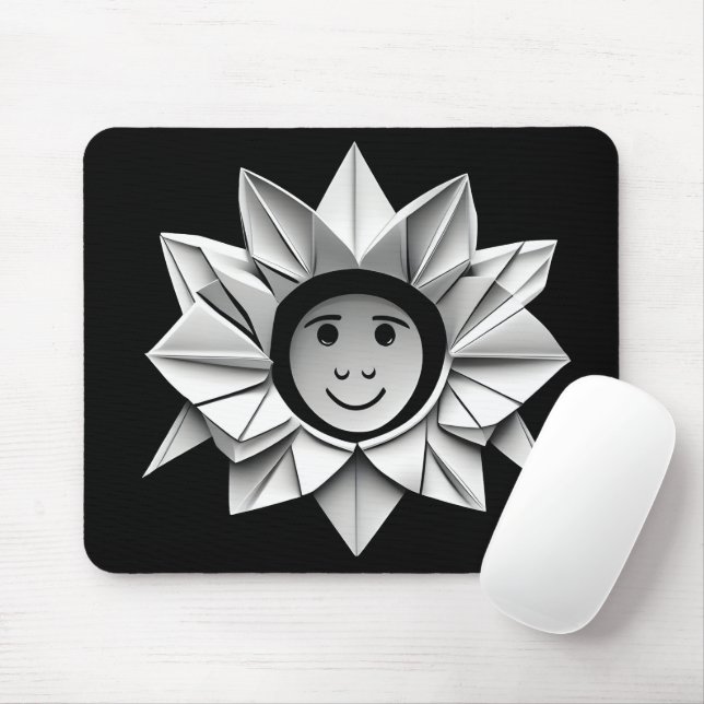 White Origami Star With Smile Mouse Pad (With Mouse)
