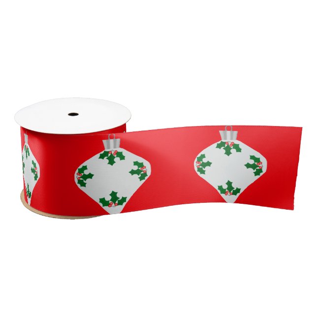White Ornament With Holly Red Ribbon Satin Ribbon (Spool)