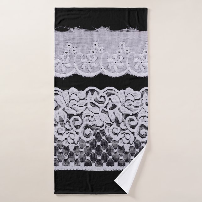 White Ornamental Lace isolated on black background Bath Towel (Bath Towel)