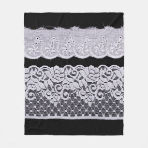 White Ornamental Lace isolated on black background Fleece Blanket