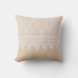 White Ornamental Lace over fabric design Throw Pillow