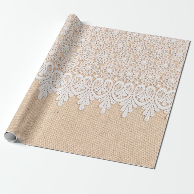 White Ornamental Lace over fabric design Wrapping Paper (Unrolled)