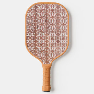 White Ornate Faux Wood Pickleball Paddle