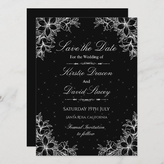 White Ornate Floral Wedding Invitation  (Front/Back)