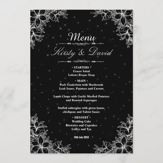 White Ornate Floral Wedding  Menu (Front)