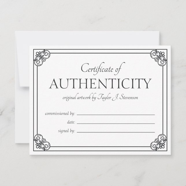 White Ornate Frame Certificate of Authenticity (Front)