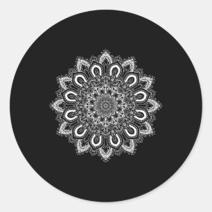 White Ornate Lotus Flower Yoga Mandala _1  Classic Round Sticker