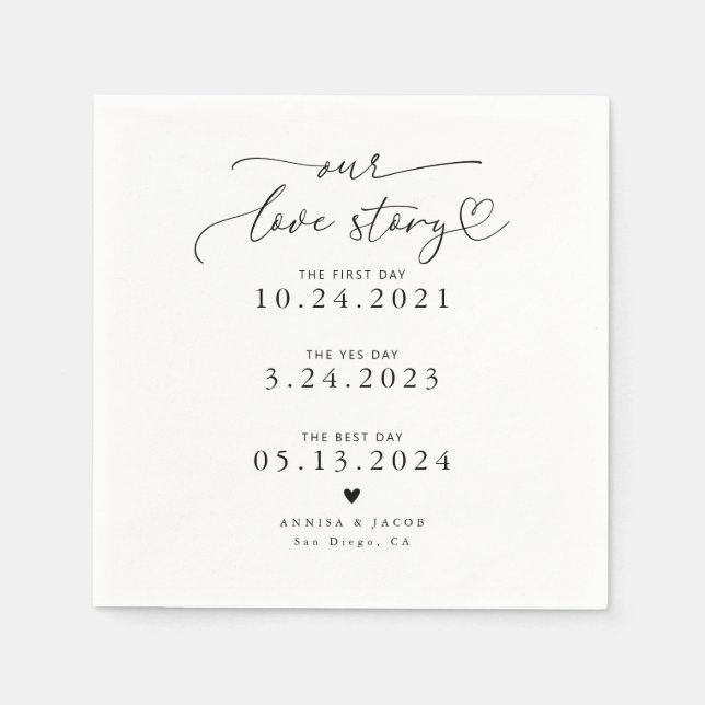 White Our Love Story Elegant Script Wedding Napkin (Front)