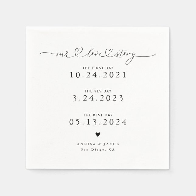 White Our Love Story Script Hearts Wedding Napkin (Front)
