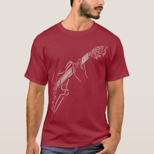 White outline of the guitar. The musician's hands. T-Shirt
