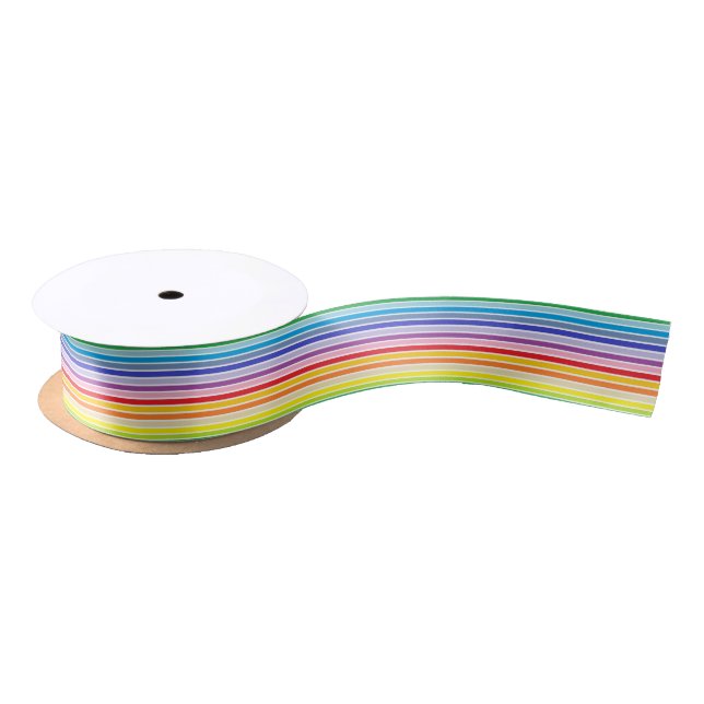 White Outlined Broader Spectrum Rainbow Stripes Satin Ribbon (Spool)