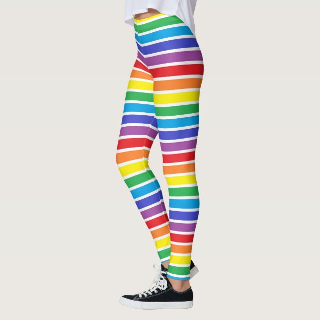 White Outlined Rainbow Stripes Leggings (Left)