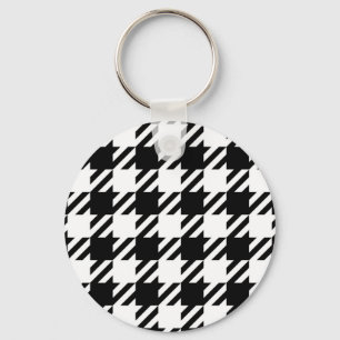 White over black Houndstooth pattern  Keychain