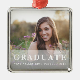 White Overlay   Graduation Photo Metal Ornament