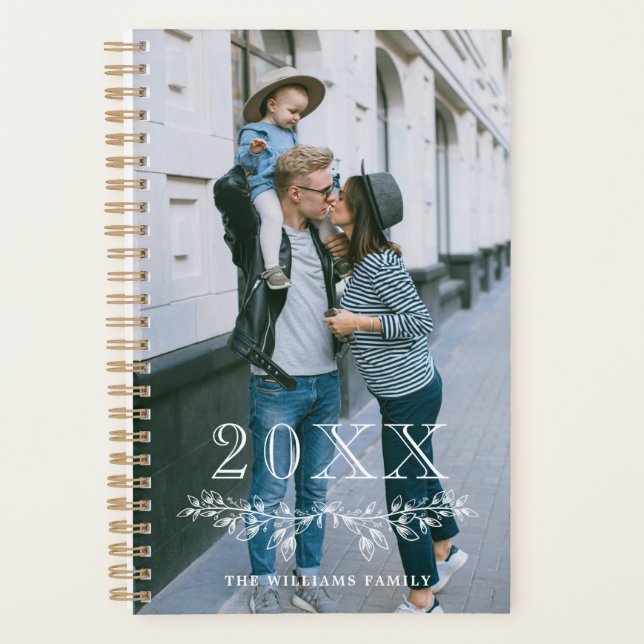 White Overlay Half Wreath Year Name Photo Planner (Front)