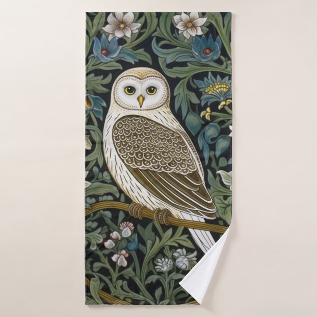 White owl art nouveau style bath towel (Bath Towel)