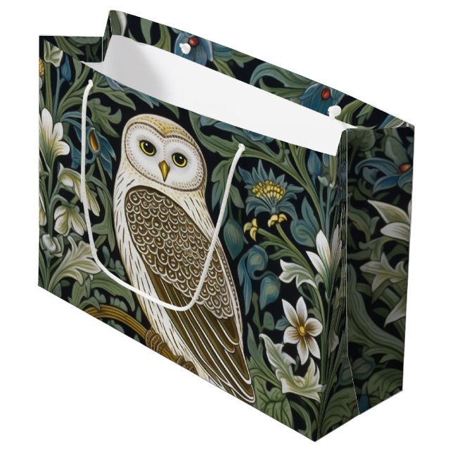 White owl art nouveau style large gift bag (Front Angled)