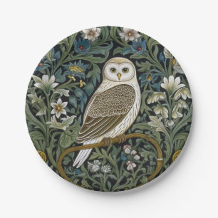 White owl art nouveau style paper plate