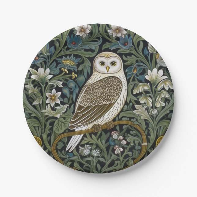 White owl art nouveau style paper plate (Front)