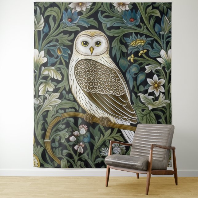 White owl art nouveau style tapestry (In Situ)