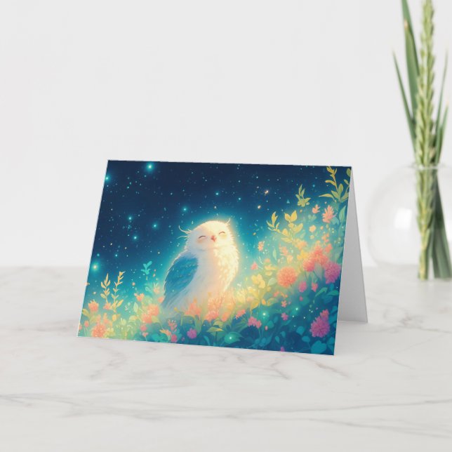 White Owl Beneath a Starry Night Sky Card (Front)