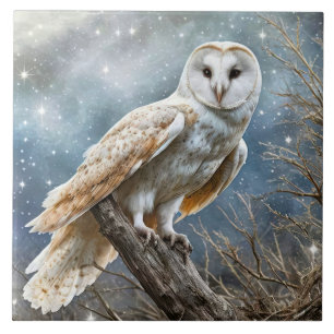 White Owl Mystical Beautiful Tile